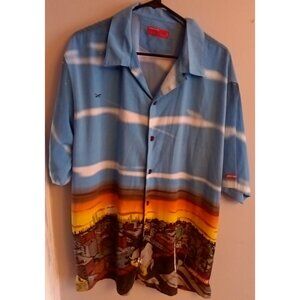 Vintage Reynolds Perry RP55 JNS Co Streetwear Polyester Button Up Shirt XXL Y2K